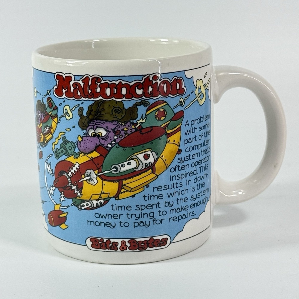 Vintage 80s‎ Schrier Coffee Mug Bits & Bytes Malfunction Monsters Tech Humor
